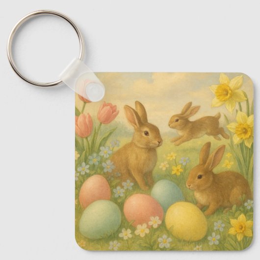 Vintage Bunny/Rabbit Easter Egg/Spring   キーホルダー (正面)