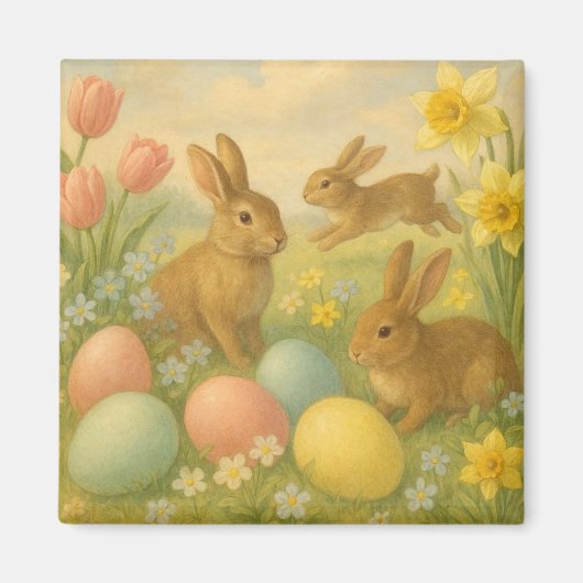 Vintage Bunny/Rabbit Easter Egg/Spring マグネット (正面)