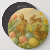 Vintage Bunny/Rabbit Easter Egg/Spring   缶バッジ (正面&裏面)