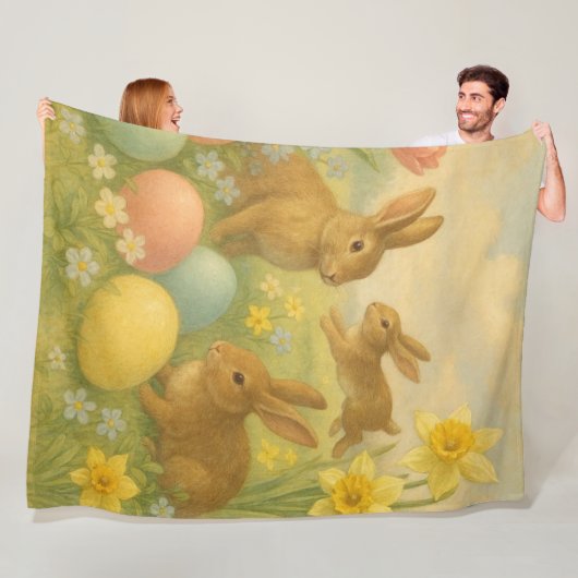 Vintage Bunny/Rabbit Easter Egg/Spring Fleece フリースブランケット (インサイチュ)