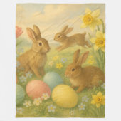 Vintage Bunny/Rabbit Easter Egg/Spring Fleece フリースブランケット (正面)