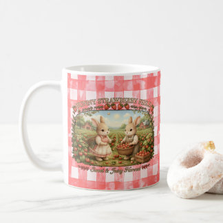 Vintage Bunny Strawberry Field Cottagecore Illustr コーヒーマグカップ