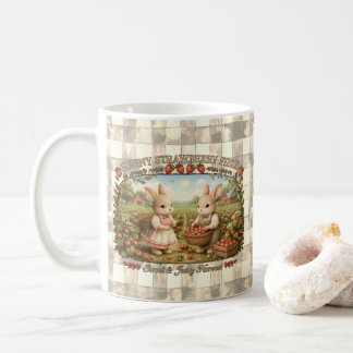Vintage Bunny Strawberry Field Cottagecore Illustr コーヒーマグカップ