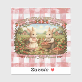 Vintage Bunny Strawberry Field Cottagecore Illustr シール