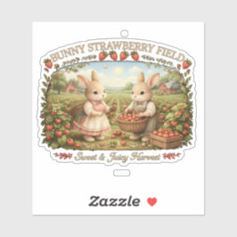 Vintage Bunny Strawberry Field Cottagecore Illustr シール