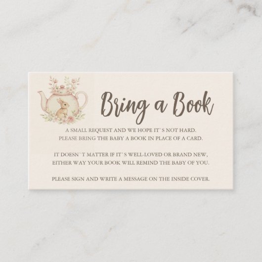 Vintage Bunny Teapot Baby Shower Bring Book エンクロージャーカード (正面)