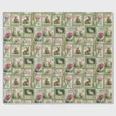 Vintage Bunny & Tulip Stamps Easter Wrapping Paper ラッピングペーパー (フラット)