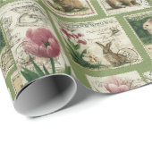 Vintage Bunny & Tulip Stamps Easter Wrapping Paper ラッピングペーパー (ロールコーナー)