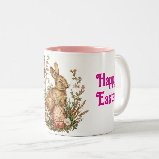 Vintage Bunny With Egg Easter Mug ツートーンマグカップ (正面右)