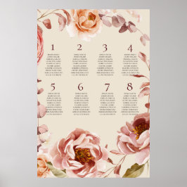 Vintage Burgundy and Beige Seating Chart Poster 2 ポスター