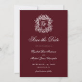 Vintage Burgundy Crest Monogram Wedding Photo  セーブザデート (正面)