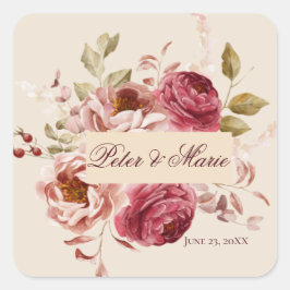 Vintage Burgundy Floral Beige Wedding Envelope Sea スクエアシール