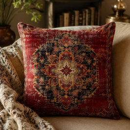 Vintage Burgundy Persian Medallion Pattern Ornate クッション