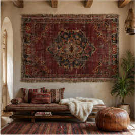 Vintage Burgundy Persian Medallion Pattern Ornate スローブランケット