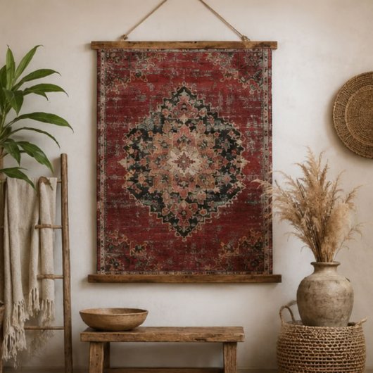 Vintage Burgundy Persian Medallion Pattern Ornate  吊り下げ型タペストリー