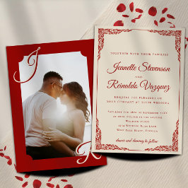 Vintage Burgundy Red Ivory Opera Photo Wedding  招待状