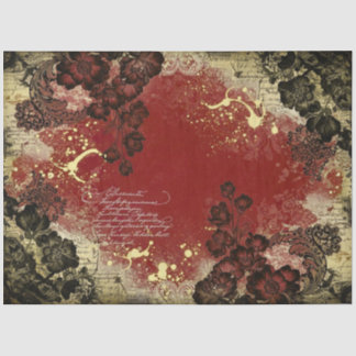 Vintage Burgundy Shabby Chic Floral Decoupage 薄葉紙