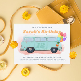 Vintage Bus Retro 70s Birthday Parade 招待状