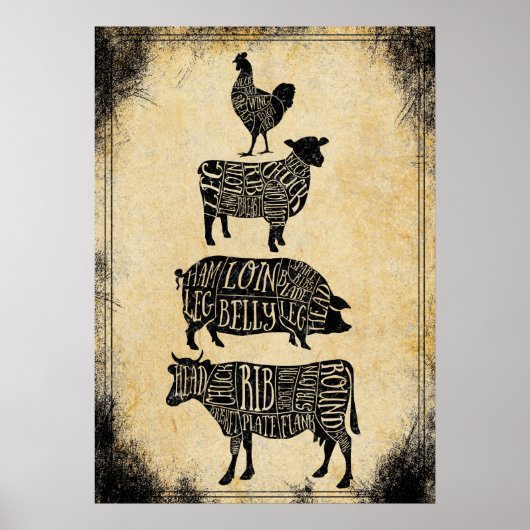 vintage butcher shop poster ポスター (正面)