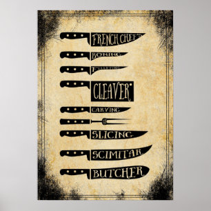 vintage butcher shop poster knives ポスター