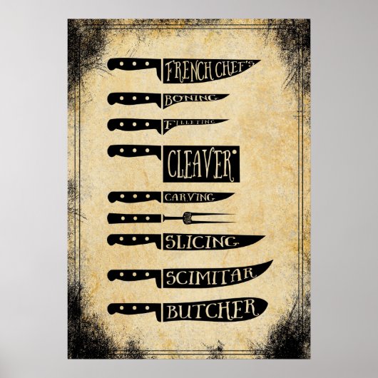 vintage butcher shop poster knives ポスター (正面)