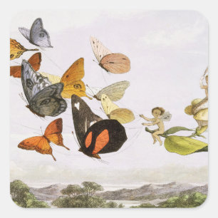 Vintage Butterflies & Fairy Old Illustration Art スクエアシール
