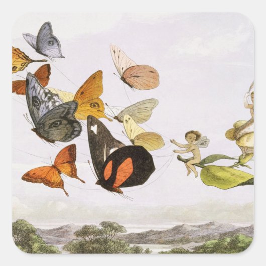 Vintage Butterflies & Fairy Old Illustration Art スクエアシール (正面)