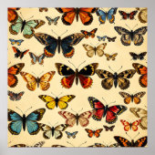Vintage Butterfly Collection Pattern ポスター (正面)