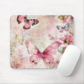 Vintage Butterfly Floral Mouse Pad マウスパッド (マウス)