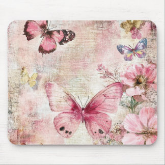 Vintage Butterfly Floral Mouse Pad マウスパッド
