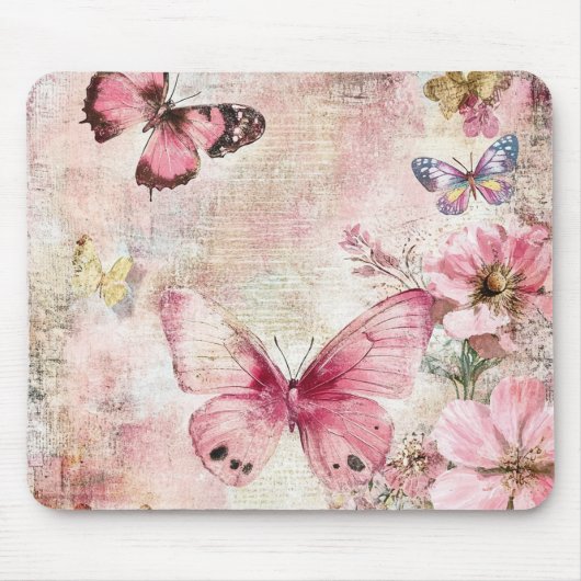 Vintage Butterfly Floral Mouse Pad マウスパッド (正面)