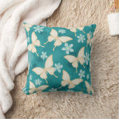 Vintage Butterfly & Floral Teal Pillow クッション (ブランケット)