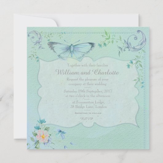 Vintage Butterfly Invitation Custom Photo 招待状 (裏面)