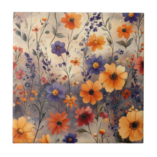 Vintage Butterfly Wildflower (11) タイル (正面)