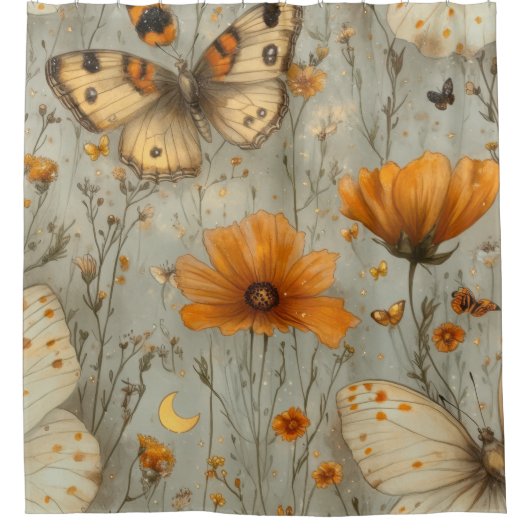 Vintage Butterfly Wildflower (1) シャワーカーテン (正面)