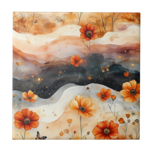 Vintage Butterfly Wildflower (4) タイル (正面)