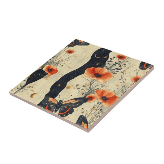 Vintage Butterfly Wildflower (6) タイル (側面)