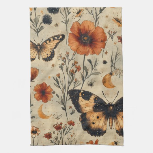 Vintage Butterfly Wildflower (7) キッチンタオル (縦)