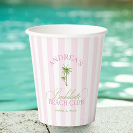 Vintage Cabana Pink Stripes Palm Tree Bachelorette 紙コップ