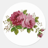 Vintage Cabbage Rose Elegance Sticker ラウンドシール (正面)