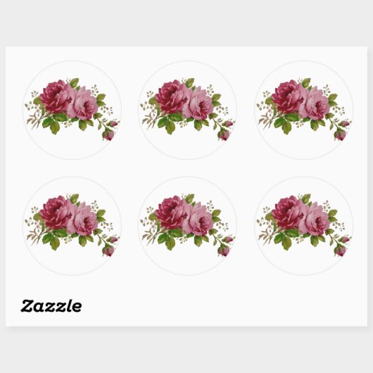 Vintage Cabbage Rose Elegance Sticker ラウンドシール (シート)