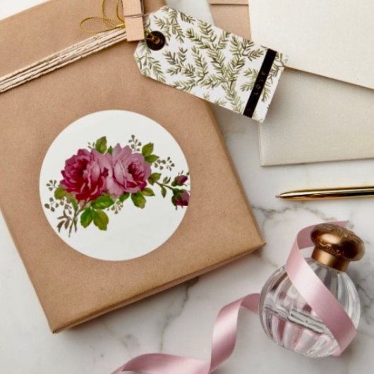 Vintage Cabbage Rose Elegance Sticker ラウンドシール