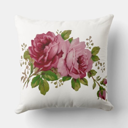 Vintage Cabbage Rose Elegance  Throw Pillow クッション (裏面)
