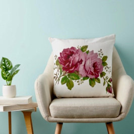 Vintage Cabbage Rose Elegance Throw Pillow クッション