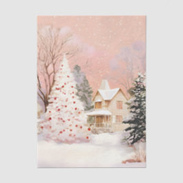 Vintage Cabin & Snowy Tree Decoupage  薄葉紙
