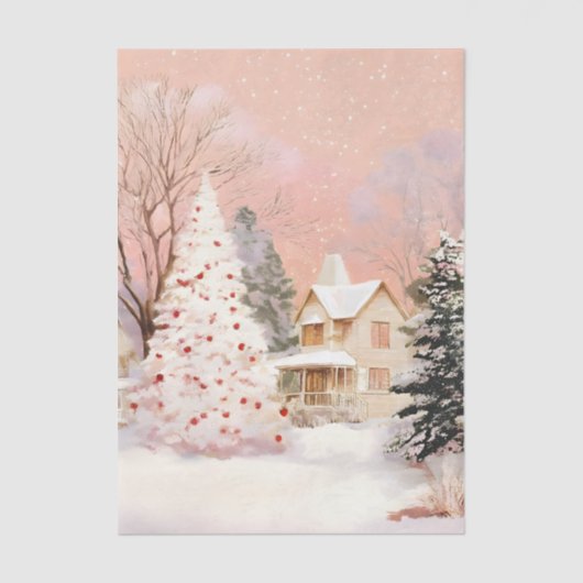Vintage Cabin & Snowy Tree Decoupage  薄葉紙 (正面)
