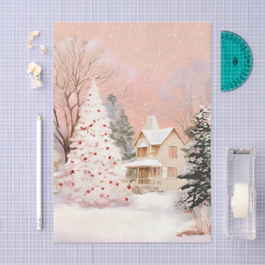 Vintage Cabin & Snowy Tree Decoupage 薄葉紙 (クラフト)