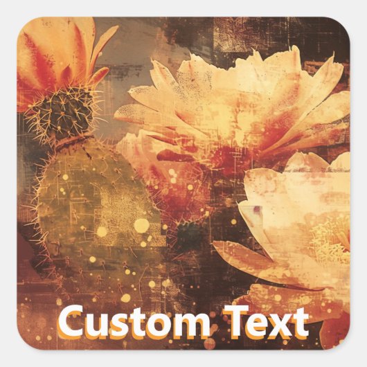 Vintage Cactus Flower Custom スクエアシール (正面)