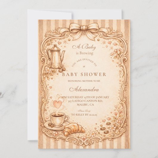 Vintage Café Baby Shower 招待状 (正面)
