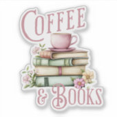 Vintage Cafe Coffee and Books Floral  シール (正面)